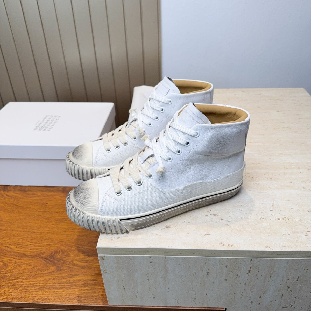 Maison Margiela White High-Top Lace-Up Sneakers — front