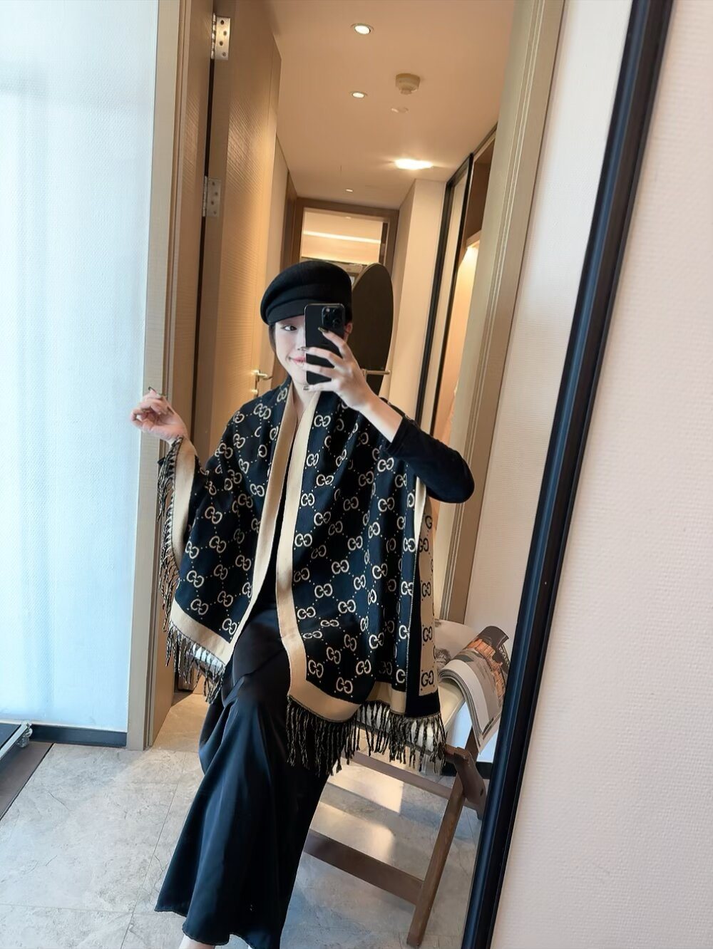 Gucci GG Fringe Scarf — model