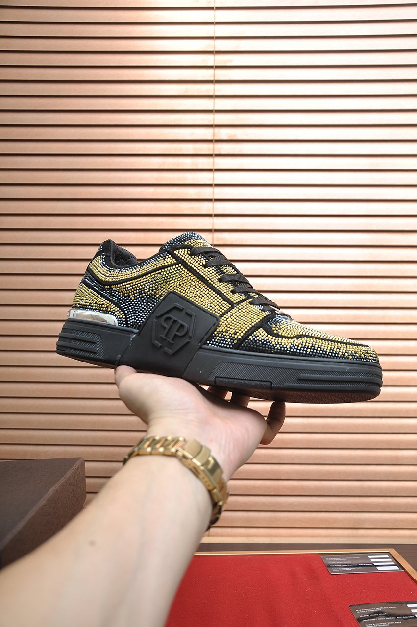 Philipp Plein Gold Studded Low-Top Sneakers — side