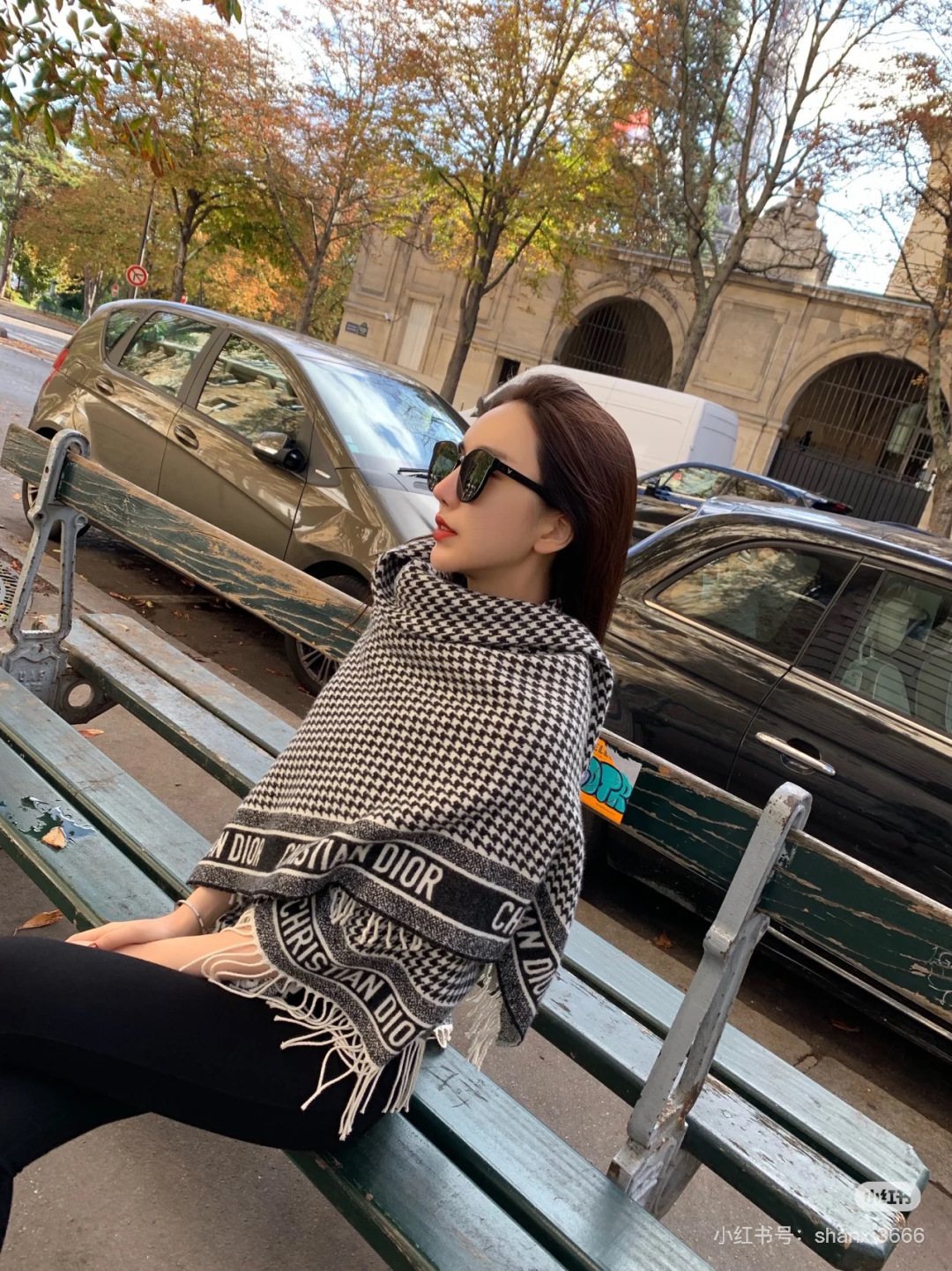 Dior Houndstooth Fringed Square Scarf & Shawl — model
