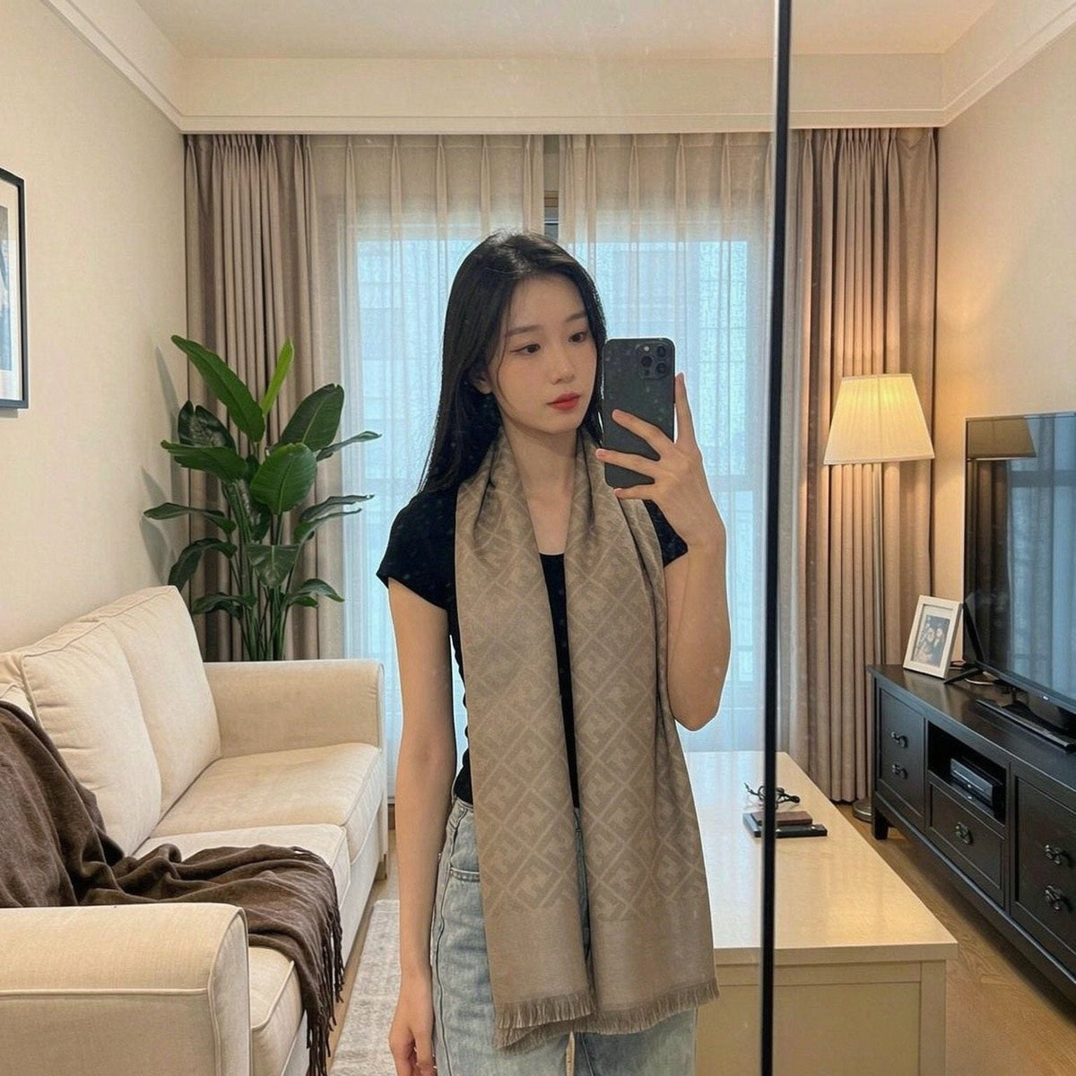 Fendi Fringed Monogram Scarf — hero
