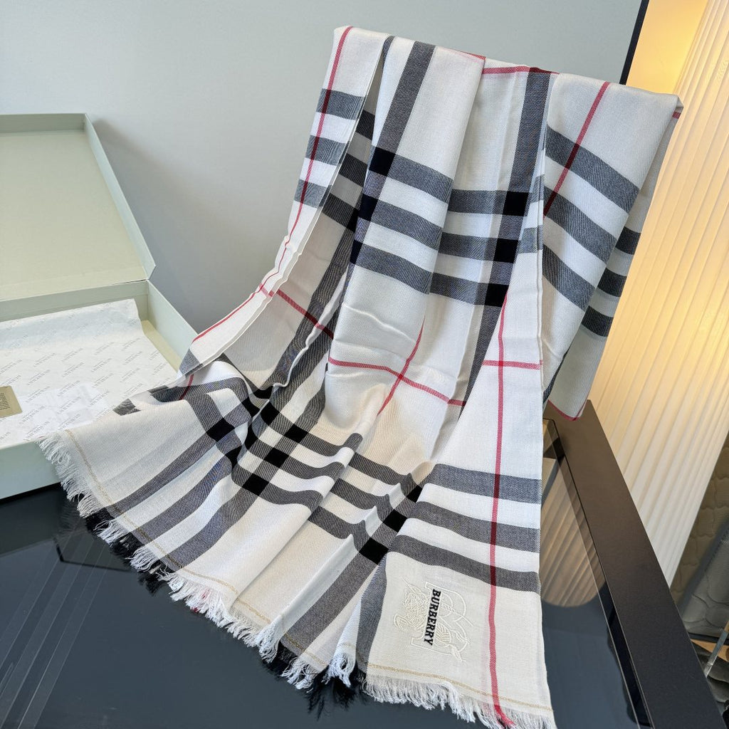 Burberry Plaid Fringe Cashmere Scarf — front