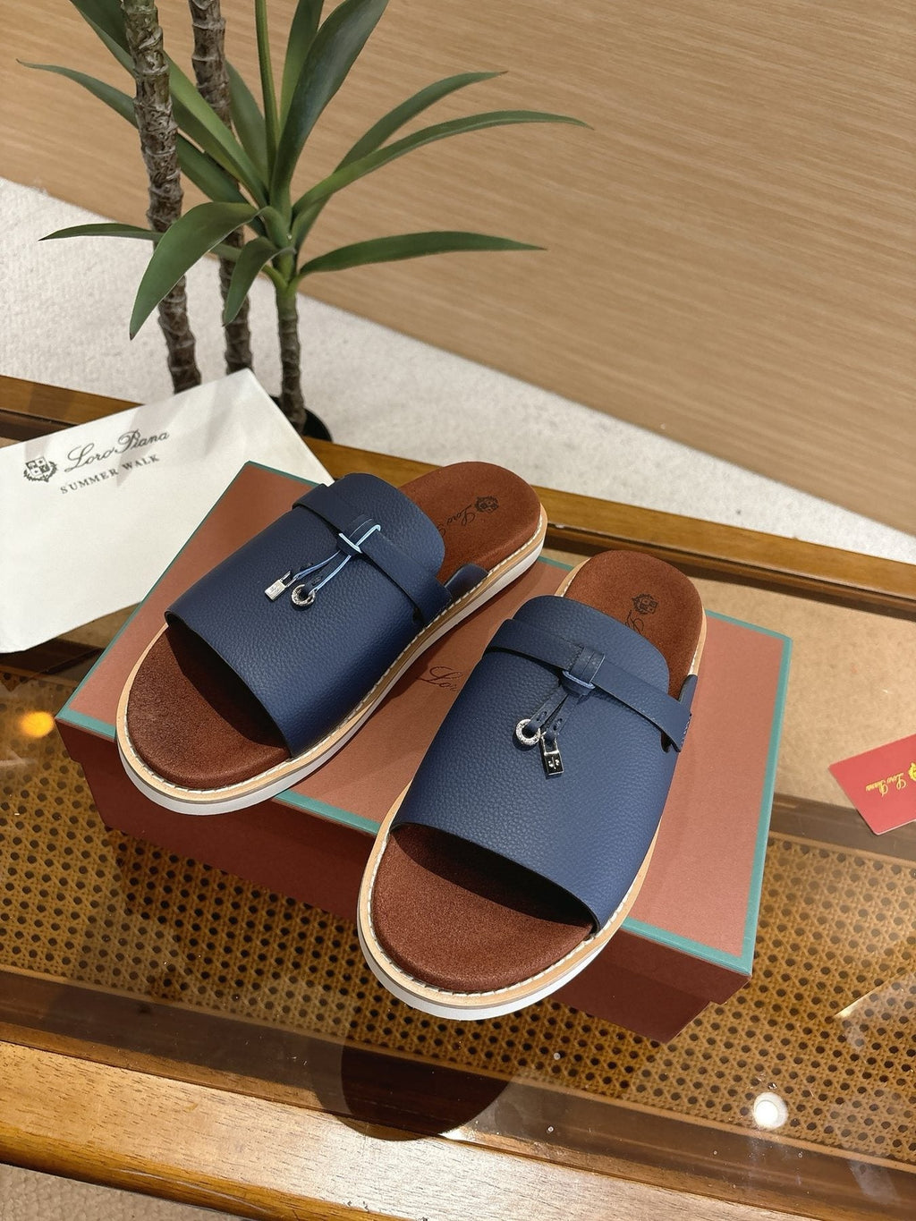 Loro Piana Leather Slide Sandals — side