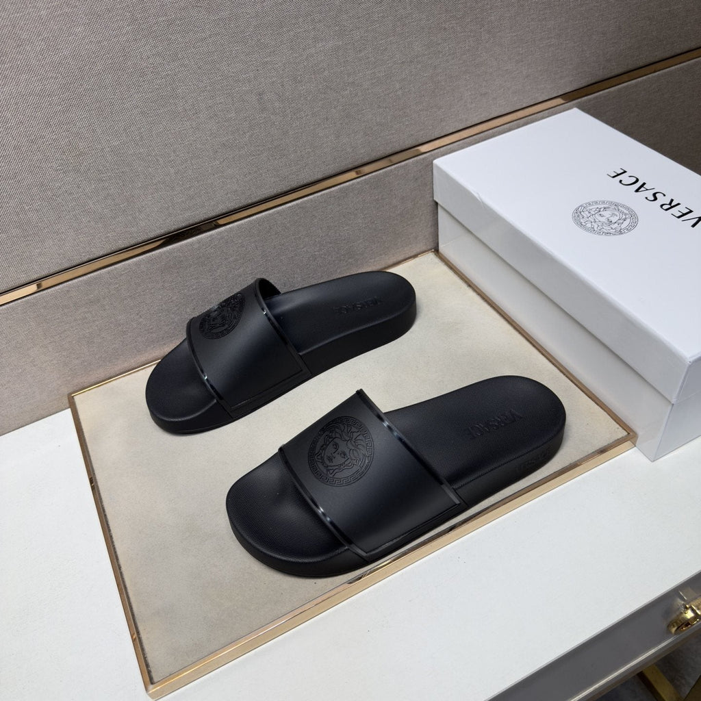 Versace Embossed Strap Slide Sandals — front
