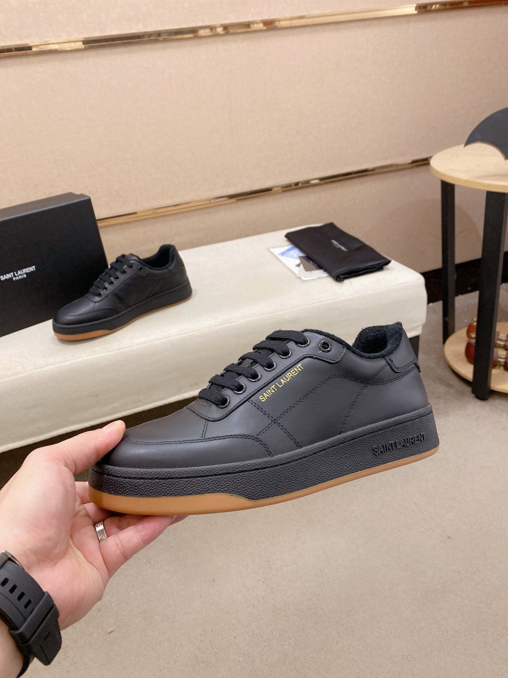 Saint Laurent Dark Gray Gum Sole Sneakers — side