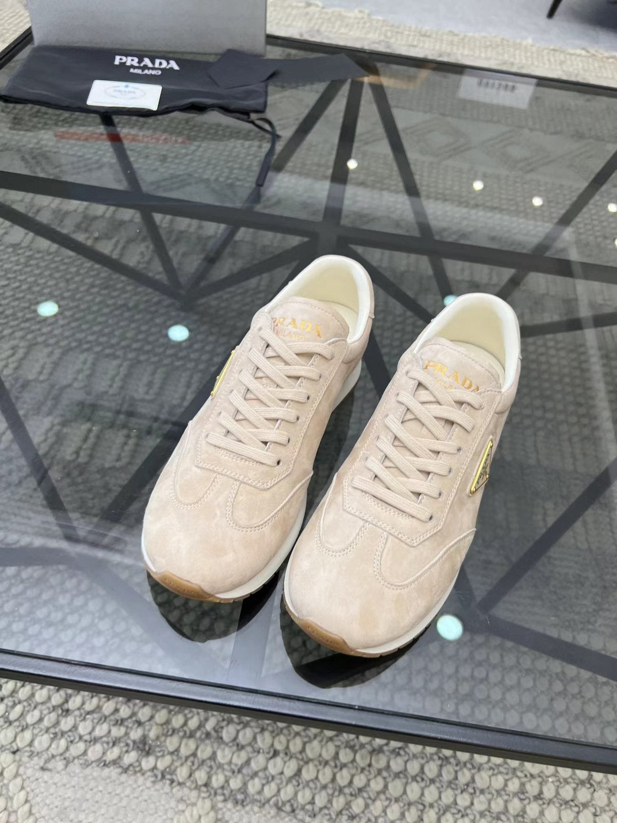 Prada Gold Accent Low-Top Sneakers — front