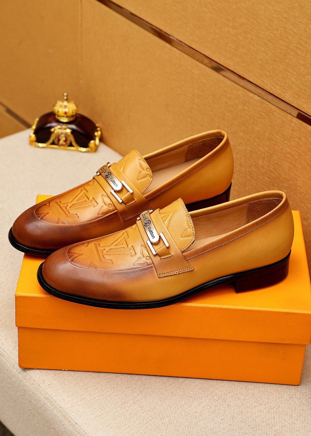 Louis Vuitton Embossed Metal-Bar Loafers — front